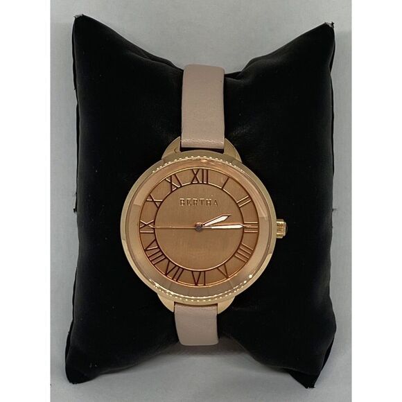 Bertha Women's Tan Leather Analog Rose Gold Dial Quartz Genuine Watch WK17 - Picture 3 of 12